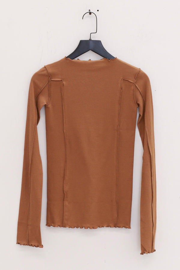 BASERANGE Long Sleeve T-Shirt TTML Collection Ribbed Cotton Portugal BAS-TTML-RB-SU25-ALAMILLO BROWN